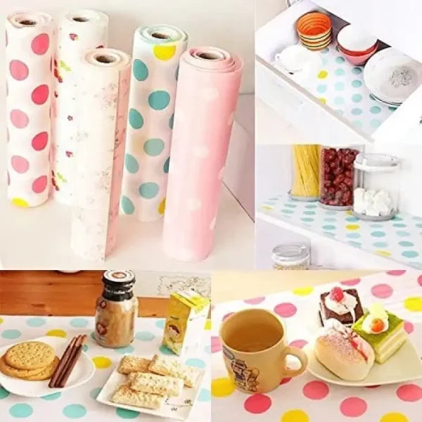 (Pack of 2) Kitchen Polka Foamic Sheet (45 x 150 cm) – Waterproof, Oil-Proof, Non-Slip Shelf & Drawer Liner – Random Design