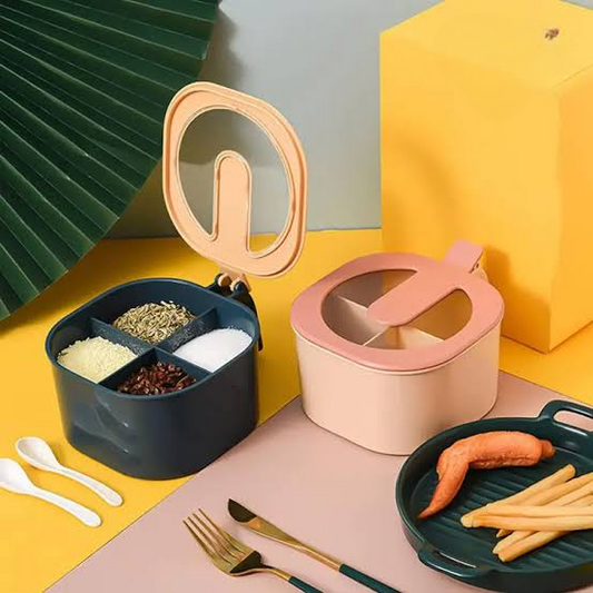4-in-1 Partition Masala Box – 1000ml Seasoning Container – Spice Organizer Jar for Kitchen Storage (Random Color)