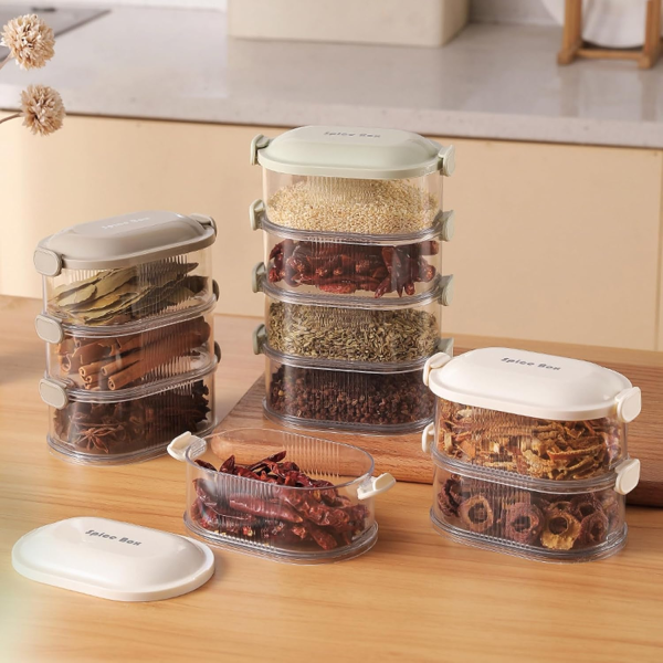 4-Layer Multi-Compartment Spice Storage Box – Stackable Seasoning Organizer for Kitchen, BBQ & Picnic – Random Color