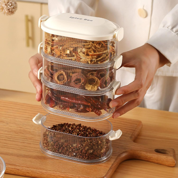 4-Layer Multi-Compartment Spice Storage Box – Stackable Seasoning Organizer for Kitchen, BBQ & Picnic – Random Color