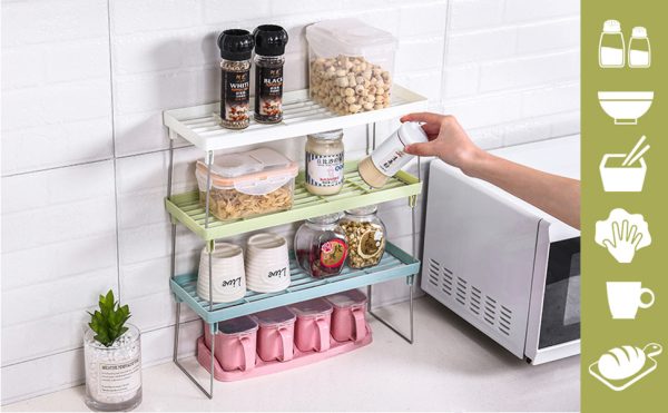 Stackable Kitchen Shelf Rack (Buy 2 Get 100 Free Food Storage Bags) – Space Saver Organizer for Cabinets & Fridge