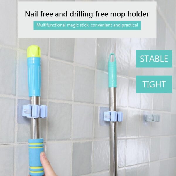 Self-Adhesive Mop & Broom Holder Wall Mount (Pack of 2) – Space Saving Cleaning Tool Organizer (No Drilling Needed)