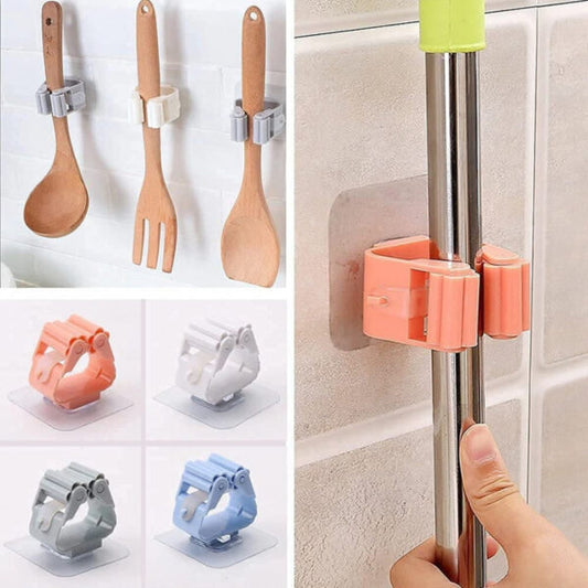 Self-Adhesive Mop & Broom Holder Wall Mount (Pack of 2) β Space Saving Cleaning Tool Organizer (No Drilling Needed)