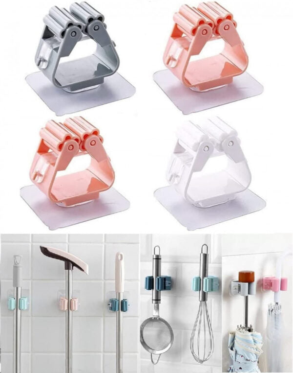 Self-Adhesive Mop & Broom Holder Wall Mount (Pack of 2) – Space Saving Cleaning Tool Organizer (No Drilling Needed)