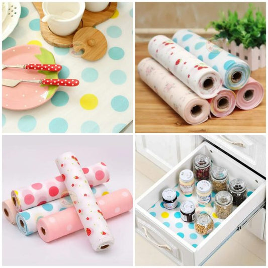 (Pack of 2) Kitchen Polka Foamic Sheet (45 x 150 cm) – Waterproof, Oil-Proof, Non-Slip Shelf & Drawer Liner – Random Design