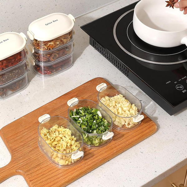 4-Layer Multi-Compartment Spice Storage Box – Stackable Seasoning Organizer for Kitchen, BBQ & Picnic – Random Color